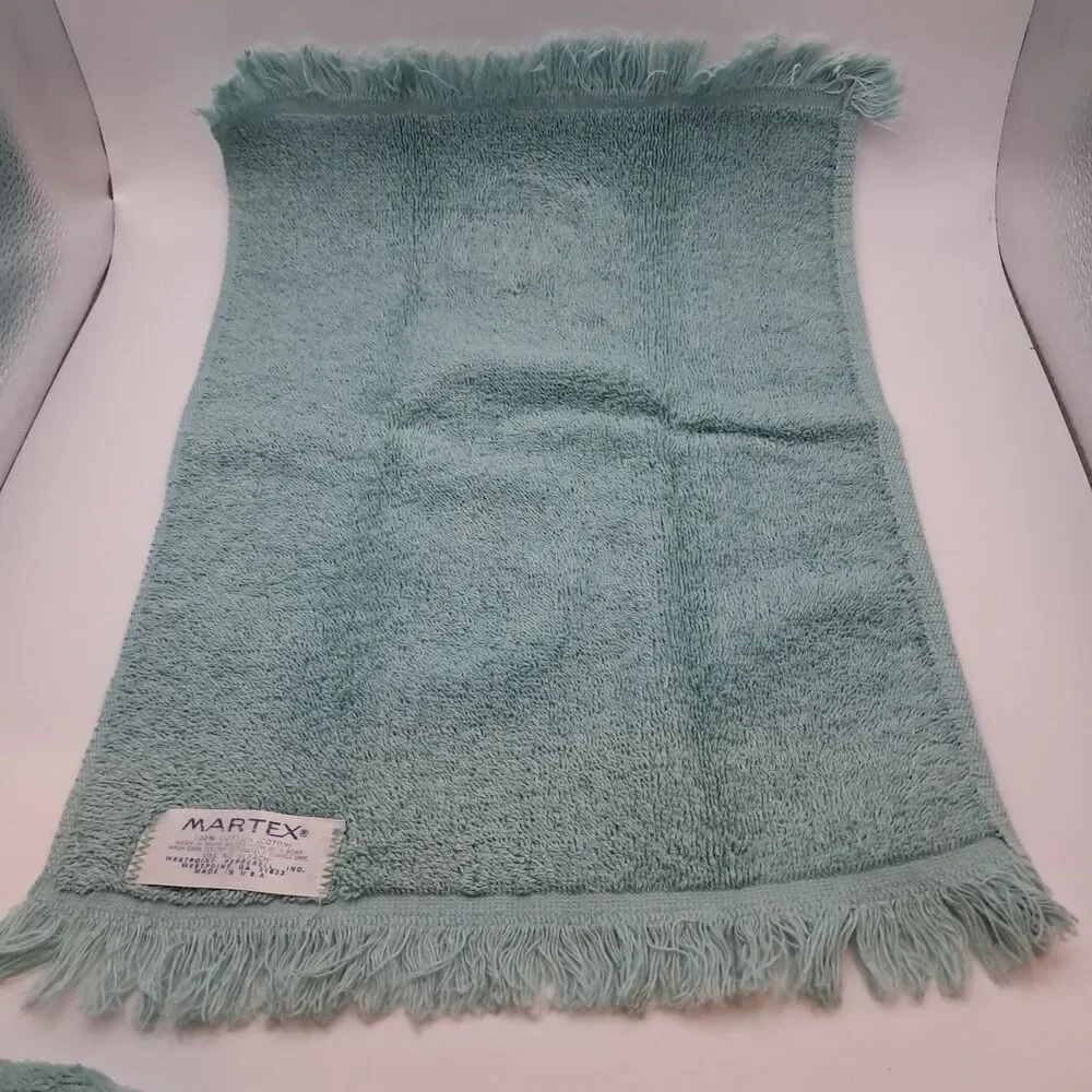 Martex Westpoint Pepperell USA Aqua Hand Towels (3) Butterfly Applique Fringes